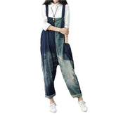 Zweifarbiger Baggy-Jeansoverall